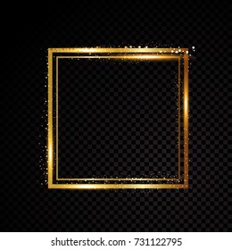 Vector square frame. Shining banner. Isolated on black transparent background Vector illustration