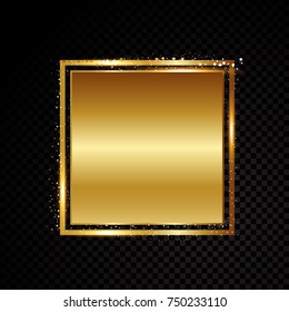 Vector square frame. Shining banner. Isolated on black transparent background Vector illustration