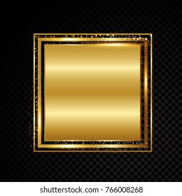 Vector square frame. Shining banner. Isolated on black transparent background. Vector illustration