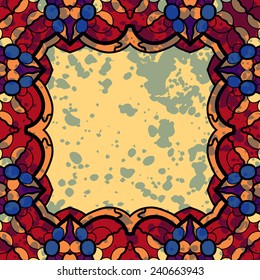 Vector square  frame. Stylized ornate colorful banner design in red and yellow colors