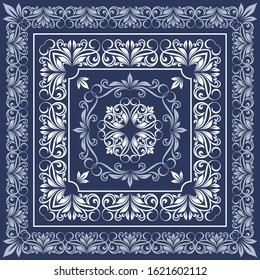 Vector square frame template. Bandana with vintage ornament.