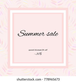 Vector square frame in trendy color. Summer sale banner with palm leaves. Vector summer vintage square frame