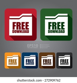 Vector : Square Free Download Long Shadow Style Icon, Label, Sticker, Sign or Banner