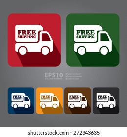 Vector : Square Free Shipping Long Shadow Style Icon, Label, Sticker, Sign or Banner 