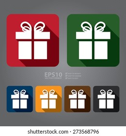 Vector : Square Gift Box Long Shadow Style Icon, Label, Sticker, Sign or Banner