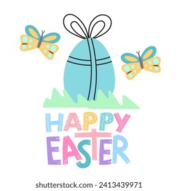Vector square gift card with Happy easter quote in simple style. Bright and lovely colors on white background