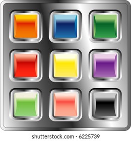 vector square glossy buttons on metal surface