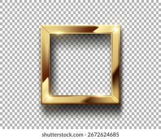 Quadrado vetor brilhante quadro dourado de luxo. Borda para logotipo, imagem, parabéns, citação. Quadro de ouro realista com reflexos efeitos de luz sobre fundo transparente