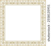 Vector square gold ancient Russian ornament. Slavic rectangle, border, frame. Painting of the royal chambers.
