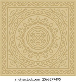 Vector square gold ancient Russian ornament. Slavic rectangle, border, frame. Painting of the royal chambers.
