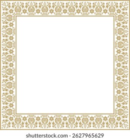 Vector square gold ancient Russian ornament. Slavic rectangle, border, frame. Painting of the royal chambers.
