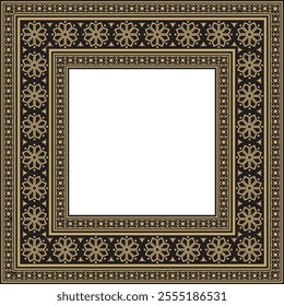Vector square gold and black ancient Russian ornament. Slavic rectangle, border, frame. Painting of the royal chambers.

