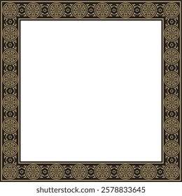 Vector square gold and black ancient Russian ornament. Slavic rectangle, border, frame. Painting of the royal chambers.

