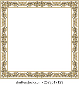 Vector square gold and black ancient Russian ornament. Slavic rectangle, border, frame. Painting of the royal chambers.
