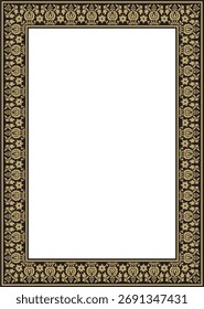 Vetor quadrado ouro e preto antigo ornamento russo. Retângulo eslavo, borda, quadro. Pintura das câmaras reais.
