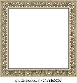Vector square gold with black border, frame, Pompeii. Rectangle Neopolitan ornament. Art of Ancient Rome. Template for stained glass
