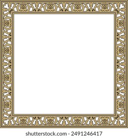 Vector square gold with black border, frame, Pompeii. Rectangle Neopolitan ornament. Art of Ancient Rome. Template for stained glass
