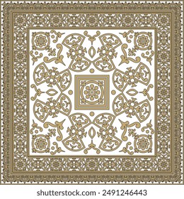 Vector square gold with black border, frame, Pompeii. Rectangle Neopolitan ornament. Art of Ancient Rome. Template for stained glass
