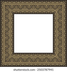 Vector square gold with black border, frame, Pompeii. Rectangle Neopolitan ornament. Art of Ancient Rome. Template for stained glass
