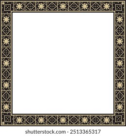 Vector square gold with black border, frame, Pompeii. Rectangle Neopolitan ornament. Art of Ancient Rome. Template for stained glass
