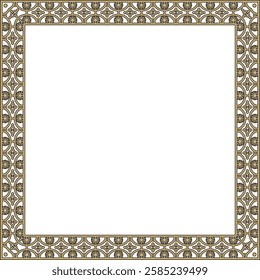 Vector square gold with black border, frame, Pompeii. Rectangle Neopolitan ornament. Art of Ancient Rome. Template for stained glass
