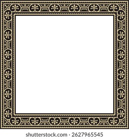 Vetor de ouro quadrado com borda preta, moldura, Pompeia. Retângulo Ornamento Neopolitano. Arte da Roma Antiga. Modelo para vitrais
