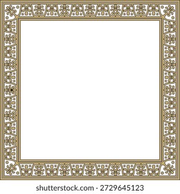 Vector cuadrado de oro con borde negro, marco, Pompeya. Rectángulo adorno neopolitano. Arte de la Antigua Roma. Plantilla para vidrieras
