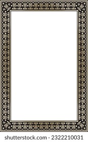 Oro vectorial cuadrado con adorno nacional indio negro. Frontera de plantas étnicas. Marco de flores. Cachorros y hojas.
