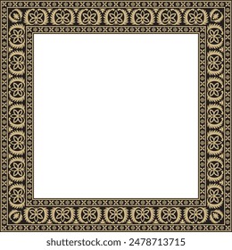 Vector square gold with black Indian national ornament. Ethnic plant border. Flowers frame. Poppies and leaves.
