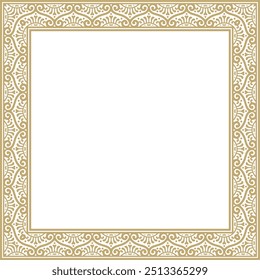 Vector square gold border, frame, Pompeii. Rectangle Neopolitan ornament. Art of Ancient Rome. Template for stained glass
