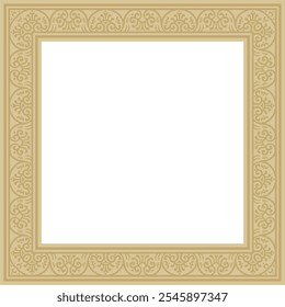 Vector square gold border, frame, Pompeii. Rectangle Neopolitan ornament. Art of Ancient Rome. Template for stained glass
