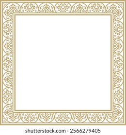 Vector square gold border, frame, Pompeii. Rectangle Neopolitan ornament. Art of Ancient Rome. Template for stained glass
