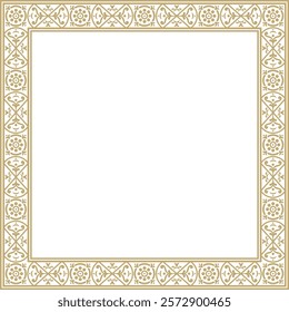 Vector square gold border, frame, Pompeii. Rectangle Neopolitan ornament. Art of Ancient Rome. Template for stained glass
