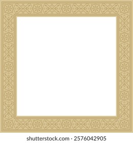 Vector square gold border, frame, Pompeii. Rectangle Neopolitan ornament. Art of Ancient Rome. Template for stained glass
