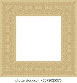 Vector square gold border, frame, Pompeii. Rectangle Neopolitan ornament. Art of Ancient Rome. Template for stained glass
