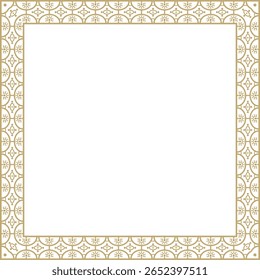 Vector square gold border, frame, Pompeii. Rectangle Neopolitan ornament. Art of Ancient Rome. Template for stained glass
