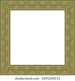 Vector square gold with green border, frame, Pompeii. Rectangle Neopolitan ornament. Art of Ancient Rome. Template for stained glass
