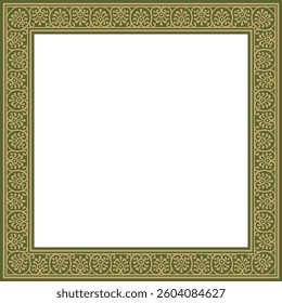 Vector square gold with green border, frame, Pompeii. Rectangle Neopolitan ornament. Art of Ancient Rome. Template for stained glass
