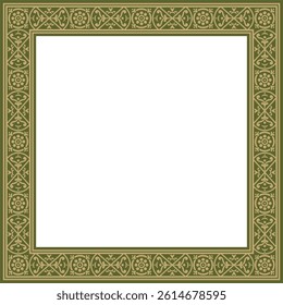 Vector square gold with green border, frame, Pompeii. Rectangle Neopolitan ornament. Art of Ancient Rome. Template for stained glass
