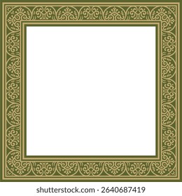 Vector square gold with green border, frame, Pompeii. Rectangle Neopolitan ornament. Art of Ancient Rome. Template for stained glass
