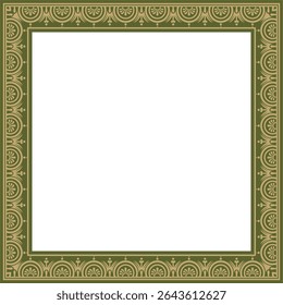 Vector square gold with green border, frame, Pompeii. Rectangle Neopolitan ornament. Art of Ancient Rome. Template for stained glass
