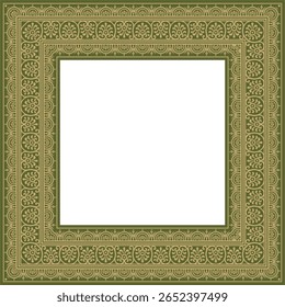 Vector square gold with green border, frame, Pompeii. Rectangle Neopolitan ornament. Art of Ancient Rome. Template for stained glass
