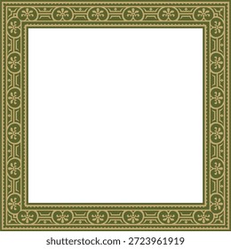 Vector cuadrado de oro con borde verde, marco, Pompeya. Rectángulo adorno neopolitano. Arte de la antigua Roma. Plantilla para vidrieras
