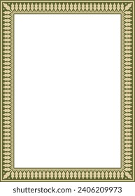 Vector square gold and green Indian national ornament. Ethnic plant border. Flowers frame. Poppies and leaves.
