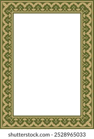 Vector square gold with green national Persian ornament. Rectangle, frame, border, ethnic pattern of the peoples of Iran, Iraq, Tajikistan
