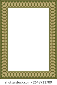 Vector square gold with green national Persian ornament. Rectangle, frame, border, ethnic pattern of the peoples of Iran, Iraq, Tajikistan
