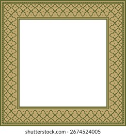 Ouro quadrado vetorial com ornamento persa nacional verde. Retângulo, moldura, fronteira, padrão étnico dos povos do Irã, Iraque, Tajiquistão

