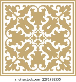 Vector square gold ornament of ancient Rome. Roman classical European pattern, tile.
