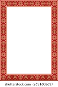 Vector square gold with red ancient Russian ornament. Slavic rectangle, border, frame. Painting of the royal chambers.
