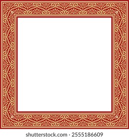 Vector square gold with red border, frame, Pompeii. Rectangle Neopolitan ornament. Art of Ancient Rome. Template for stained glass
